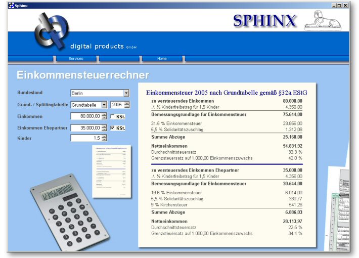 SPHINX Einkommensteuerrechner  f&uuml;r Windows