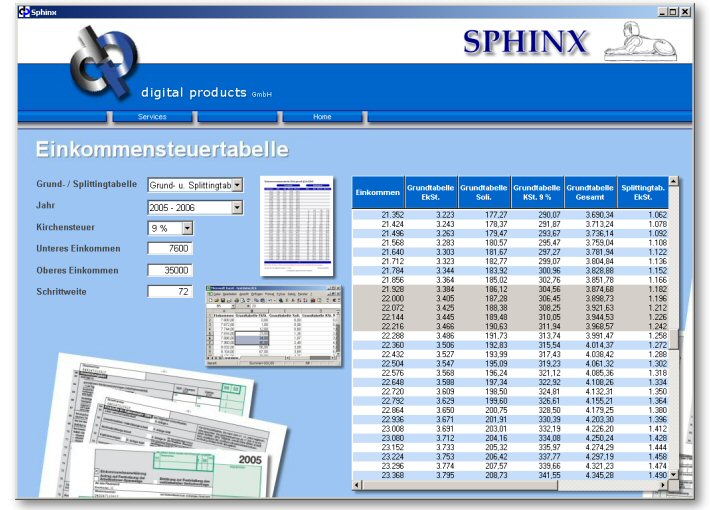 SPHINX Einkommensteuertabellenporgramm f&uuml;r Windows