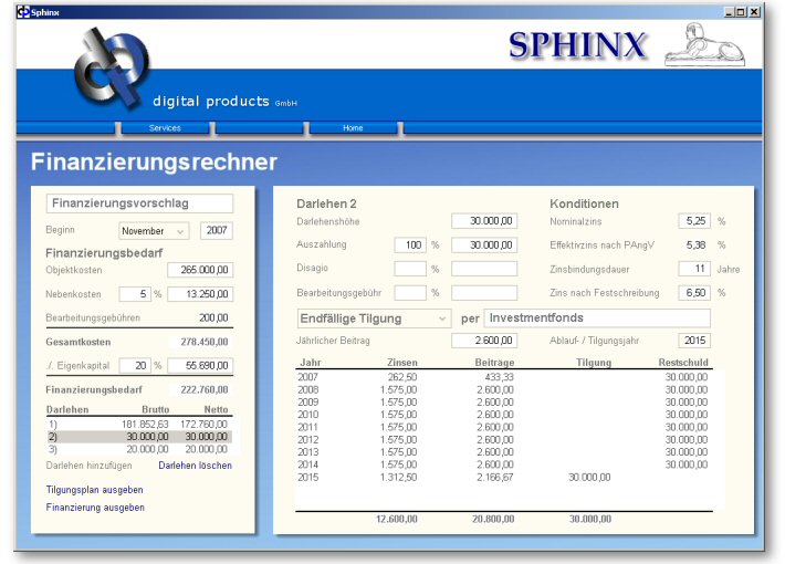 SPHINX Finanzierungsrechner f&uuml;r Windows